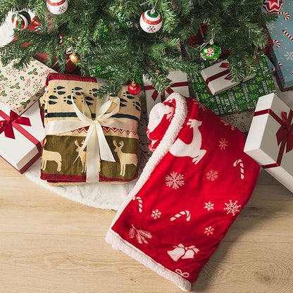 PAVILIA Premium Christmas Sherpa Throw Blanket | Christmas Decoration Gift, Fleece, Plush, Warm, Cozy Reversible Microfiber Holiday Blanket | Red Reindeer - 50x60
