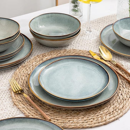 AmorArc Ceramic Dinnerware Sets,Handmade Reactive Glaze Stoneware Plates and Bowls Set,Highly Scratch Resistant | Dishwasher & Microwave Safe Dishes Set,Service for 12 (36Pcs)