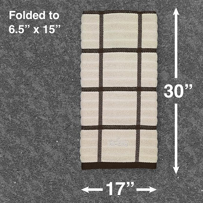 All-Clad Checked Kitchen Towel: Highly Absorbent, Super Soft Long Lasting - 100% Cotton, 17"x30" Tea Towel for Cleaning & Drying Dishes, Pans, Glassware, or Countertops, (1-Pack), Almond
