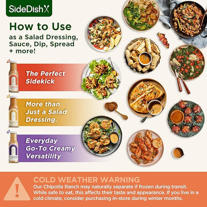 SideDish Salad Dressing Variety Pack (Pack of 3) – Chipotle Ranch, Creamy Sesame, Honey Dijon Made w/Avocado Oil – Healthy, Dairy & Gluten Free Cooking Sauces – Whole30 Dressing for Dips, Sauces