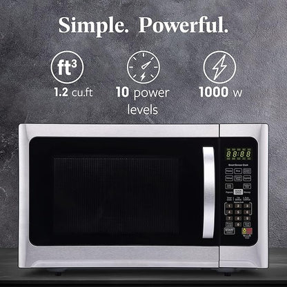Farberware 1.2 Cu. Ft. Countertop Microwave Oven – 1000 Watts Power, Smart Sensor Auto Cook Settings, Defrost, Easy Clean and Child Safety Lock - Stainless