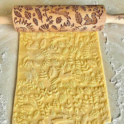 FOREST ANIMALS Embossing Rolling Pin. Laser Engraved Dough Roller for Embossed Cookies Fondant or Pottery by Algis Crafts