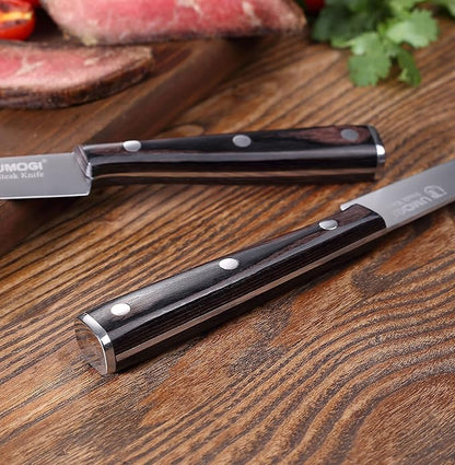 High-end Steak Knives Set of 6, Gift Box - Black Natural Wooden Handle, German Stainless Steel - Straight Edge Non Serrated - 4.8''Dinner Knife, Kitchen Tableware Knives Cutlery Set