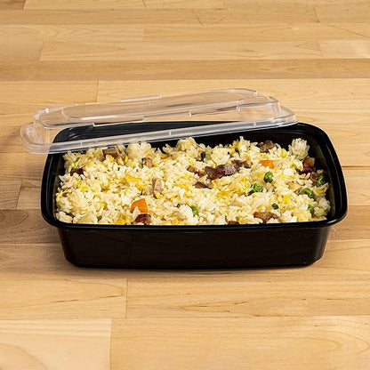 TIYA Food Containers - 58 oz Bulk 150 Pack with Lids - Rectangular Plastic To-Go Containers - Reusable, Microwavable, Dishwasher Safe - Leak-Proof for Meal Prep - BPA-Free