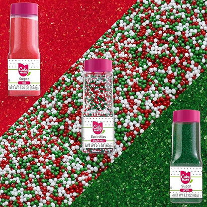 Cake Mate Christmas Decorating Kit – Red & Green Decorating Sugar (2.25 oz), White, Red & Green Cookie Icing Pouches (7 oz), Jingle Mix Non Pareil (2.1 oz) – Holiday Cookie, Cake, Cupcake & Dessert