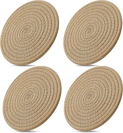 ME.FAN 7 Inch Trivets/Potholders 4 Set Cotton Thread Weave Trivets for Pots and Pans - Large Coasters/Hot Pads to Protect Desktop & Countertop - Brown