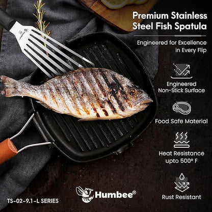 9 Inches Fish Turner, Slotted Fish Spatula Dishwasher Safe NSF (Left Hand), Shovel Black