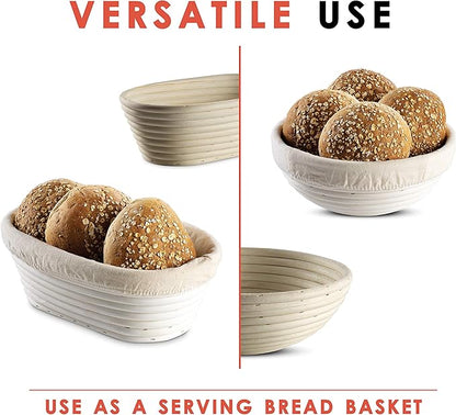 Banneton Bread Proofing Basket [Set of 2 ] Round 9 Inch Handmade Rattan Baskets and Liners for Sourdough
