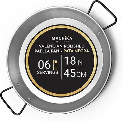 Machika Professional Carbon Steel Pan | Carbon Steel Skillet for Cooking Mediterranean Food | Premium Skillet for Professional Use | Serve Up to 6 Servings | 18 Inches |