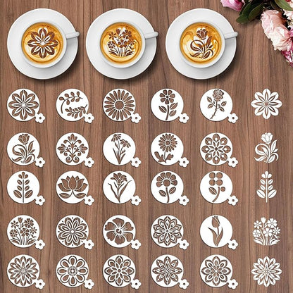 Mandala Coffee Stencils Reusable - 25 Pcs Flower Stencils for Cookies Sourdough Bread Decor, Rangoli Mandala Baking Templates