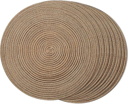 FunWheat Round Braided Placemats Set of 8 Place mats for Dining Tables Woven Heat Resistant Table Mats 15 inch for Fall (E Brown, 8pcs)