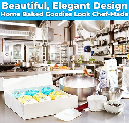 Gourmet 10in White Bakery Box 1 Pack/SINGLE BOX. Cute Window Display for Pies, Cakes, Cupcakes, Pastries. Transport Baked Goods With a Sturdy Carrier. Give Sweet Holiday Gifts at Work or School