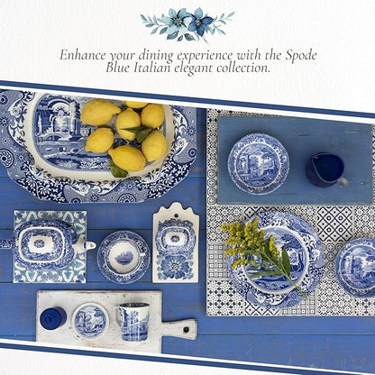Spode Blue Italian 9.5-Inch Serving Bowl - Elegant Porcelain Tableware for Vegetables, Main Dishes, Entrees, Sides, Salads - Mix & Match Blue Patterned Rim with Dinnerware Sets, Great for Hosting