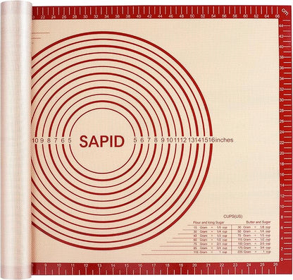 Sapid Extra Thick Silicone Pastry Mat Non-slip with Measurements for Non-stick Silicone Baking Mat Extra Large, Dough Rolling, Pie Crust, Kneading Mats, Countertop, Placement Mats (20" x 28", Red)