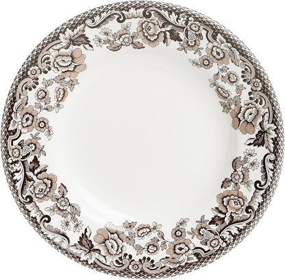 Spode Delamere 5-Piece Place Setting – Rich Brown British Flowers Border, Includes Dinner, Salad, Bread Plates with Teacup & Saucer – Fine Earthenware, Dishwasher, Microwave, Oven & Freezer Safe