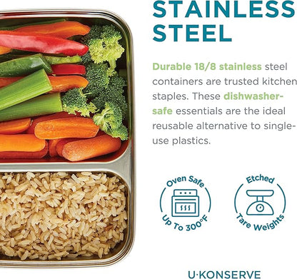 U Konserve Stainless Steel Rectangle Divided Food Storage Bento Box Container, Leak Proof Silicone Lid Dishwasher Safe - Plastic Free, (28oz Cosmic Blue)