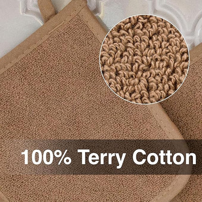 RITZ Terry Potholder & Hot Pad: Unparalleled Heat Resistant, Durable 100% Cotton – Ergonomically Designed for Optimal Grip – Easy-Care Machine Washable – 4-Pack, Mocha Brown