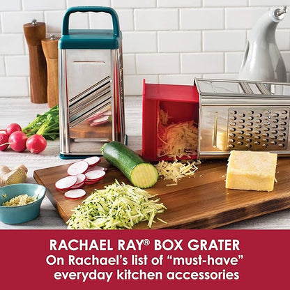 Rachael Ray Tools and Gadgets Stainless Steel Box Grater for Vegetables, Chocolate, Hard Cheeses, and more, Red(9.43 x 8.84 x 8.06 inches)