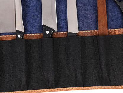 Leather Knife Roll Storage Bag, Elastic and Expandable 10 Pockets, Adjustable/Detachable Shoulder Strap, Travel-Friendly Chef Knife Case (Raven, Leather)