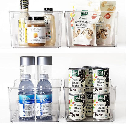 BINO | Plastic Storage Bins - 4 Pack | THE LODGE COLLECTION | Clear Storage | Containers for Organizing with Handles | Pantry Kitchen Organization | Fridge Organizer | Bathroom | Shelves Cabinet