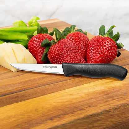 Paring and Garnishing Knife, 12-Piece Set, Knives with Straight Edge 3 Inch Blade, Stainless Steel, Spear Point, Fruit and Vegetable Cutting and Peeling, Black