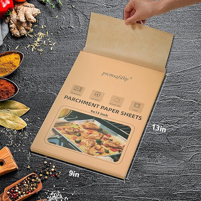 Parchment Paper Sheets, 9x13 In 120PCS Non-Stick Parchment Paper for Baking, Baking Enthusiasts, Withstands Temperatures up to 450°F, 100% Natural Wood Pulp
