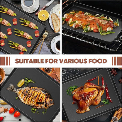 E-far Baking Sheet Set of 2, 16" x 12" x 1" Large Cookie Sheet Pan for Baking, Nonstick Carbon Steel Baking Trays for Oven, Heat-Resistant & Easy Clean, Black