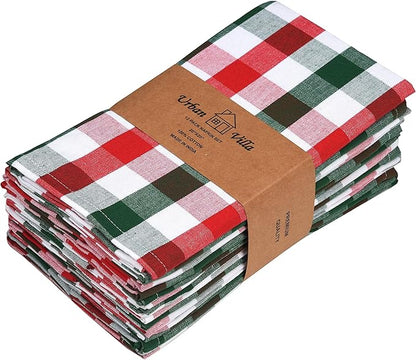 Urban Villa Cloth Dinner Napkins Set of 12 Highly Absorbent Soft Premium Dinner Napkins 20x20 Inches, Hotel Quality Reusable & Washable Table DinnerNapkins for Home (Christmas Buffalo Checks)