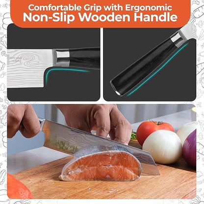 Gidli 8 Inch Chef Knife with Knife Sharpener Carbon Stainless Steel, Ultra Sharp, Ergonomic Wooden Handle, Gift Box – Kitchen Blade Set