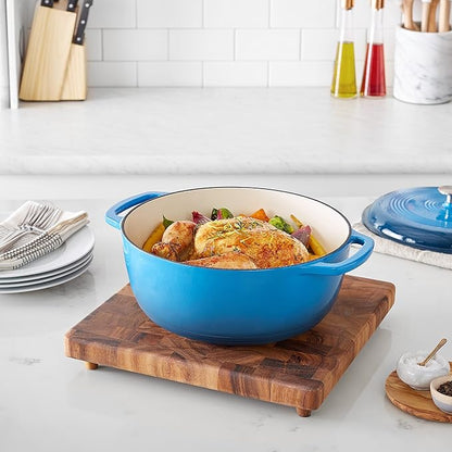 Amazon Basics Cast Iron Dutch Oven Pot with Lid, Enameled, Round, Dual Handles, Heavy-Duty, Large, 7.3-quart, Blue