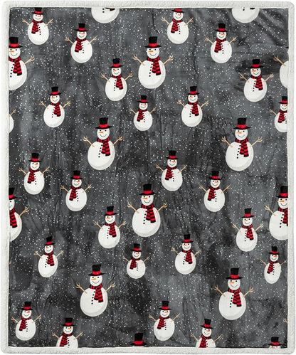 PAVILIA Premium Christmas Sherpa Throw Blanket | Snowman Decoration, Fleece, Plush, Warm, Cozy Reversible Microfiber Holiday Blanket 50 x 60