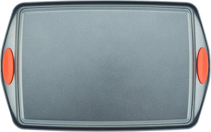 Rachael Ray 55673 Nonstick Bakeware Set with Grips includes Nonstick Bread Pan, Baking Pans and Cake Pans - 5 Piece, Gray with Orange Grips