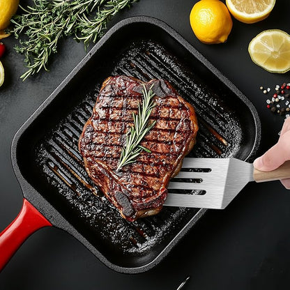 Stainless Steel Spatula Set, 2 Pieces Metal Spatula for Cast Iron Skillet, Metal Spatulas for Kitchen Use with Wooden Handle, Ideal for Frying Steak, Pancake, Cookie, Burger, Brownie or Desserts