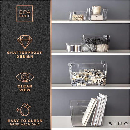 BINO | Plastic Organizer Bins, Large - 4 Pack | The SOHO Collection | Multi-Use | Pantry & Freezer Organizer Bins | Plastic Storage Containers for Home & Kitchen Org
