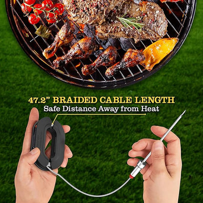 Nutrichef Bluetooth Meat Thermometer for Grilling and Smoking with 6 Wireless Meat Probes, 6 Channels with LCD Display