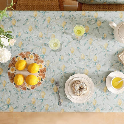 patdrea Designer Linen Green Tablecloth for Rectangle Table,Vintage Breathable Yellow Fruits Pattern Table Cloth,Decoration Cover for Kitchen Dining,Christmas,Thanksgiving,Party,63"x87"-Ania a