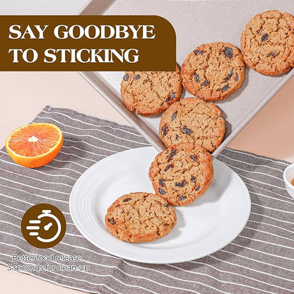 8 Pcs Baking Pans Set, Silicone Bakeware Sets with Metal Reinforced Frame, Nonstick Stackable Carbon Steel Non Toxic Baking Sets for Cooking (Brown)