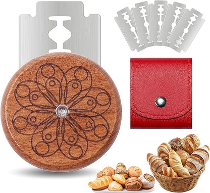 UFO Bread Lame Cutter for Homemade Sourdough,Bread Scorer Tool for Sourdough with 5 Blades and Storage Cover,Slashing Tool Bread Cutting Knife for Artisan Bread and Makers (Circle-red)