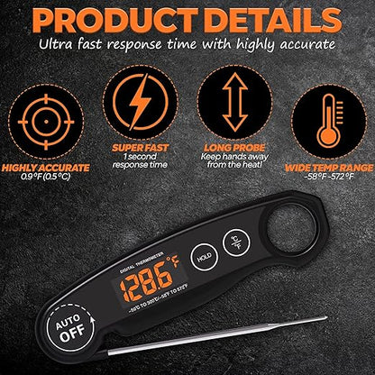 1 Second Instant Read Food Thermometer Rechargeable Meat Thermometer Digital Kitchen Thermometer for Cooking, Grill Thermometer, BBQ Thermometer Waterproof