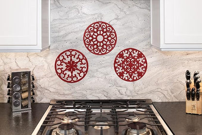 GASARÉ, Extra Large, Thick, 10" Silicone Trivets for Hot Dishes, Pots, and Pans, Hot Pads for Countertops, Flexible, Dishwasher Safe, 10 x ¼ Inches, Set of 3, Red