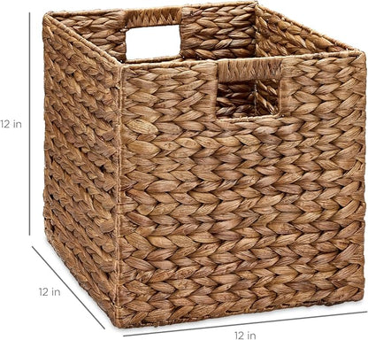 Best Choice Products 12x12in Pack of 5 Cube Storage Baskets, Water Hyacinth Multipurpose Collapsible Organizers, Handwoven Laundry Totes for Laundry, Living Room, Kids Room & Nursery - Chestnut