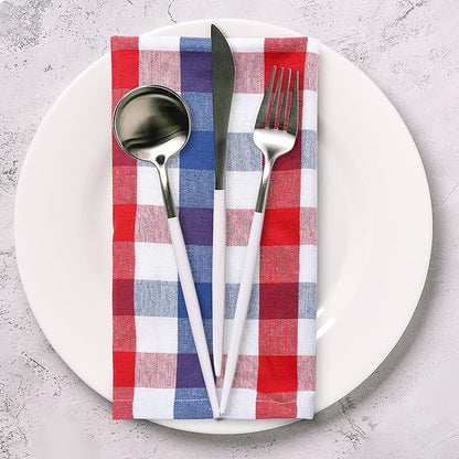 Urban Villa Cotton Dinner Napkins Set of 6, 20x20 Inche Soft Premium Cotton Napkins, Hotel Quality Highly Absorbent, Reusable & Washable Table Dinner Napkins (Red/Blue/White, Buffalo Checks)
