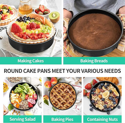 P&P CHEF Non-stick Cake Pan Set of 2, 8 Inch Round Baking Cake Pans Tins for Tier Smash Cakes, Non-Toxic & Solid, Stainless Steel Core & Leak-Proof, 2Pcs