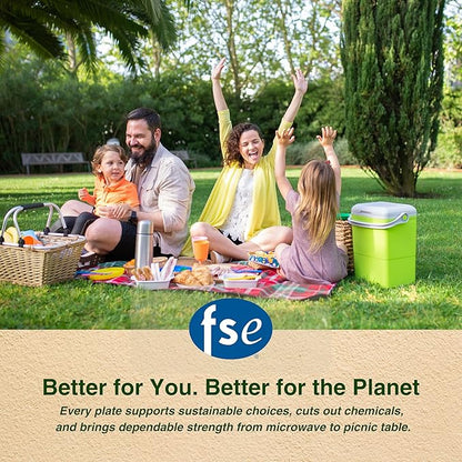 FSE 100% Compostable Square Tray Plates, 8 Inch, Heavy Duty Disposable Plates, Eco-Friendly Unbleached Bagasse, Microwave Safe, (Case of 500)
