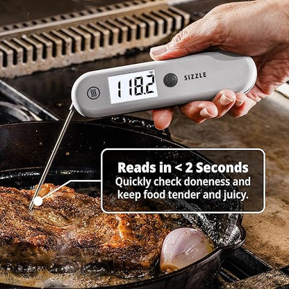 ThermoWorks SIZZLE Digital Meat Thermometer – Instant Read in 2 Seconds, Waterproof, Folding Probe with Magnetic Back, Auto-Rotating Backlit Display, for Cooking Food, Grill & BBQ - Cayenne Pepper Red
