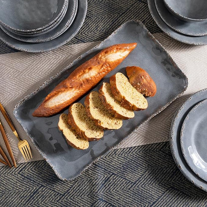 Large Vintage Melamine Serving Platter, Set of 2, 17x10 Inch Melamine Rectangular Serving Platter and Trays .Cool Gray