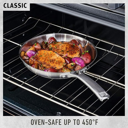 Calphalon Classic Stainless Steel Cookware Set, 10-Piece, Impact-Bonded Aluminum Base, Stay-Cool Handles