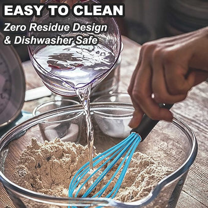 Anaeat Silicone Kitchen Whisk Set of 4, Perfect for Non-Stick Cookware, Milk and Egg Beater Blender for Whisking, Cooking, Baking, Beating - 11'' Flat Whisk and 8.5''+10.5''+12'' Balloon Whisks (Blue)