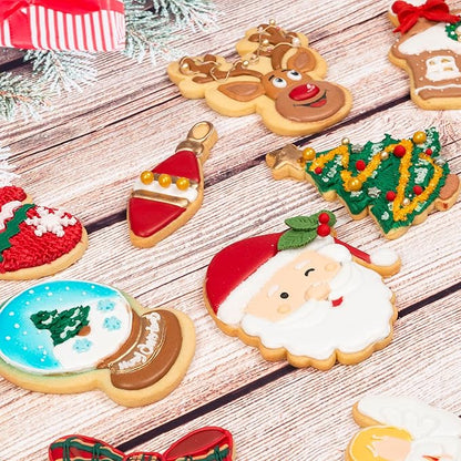 Flycalf Christmas Cookie Cutters Bulb Shapes with Plunger Stamps Holiday PLA Baking Accessories Cutter Molds Gifts Decorative Party 3.5" Kitchen Cake Supplies