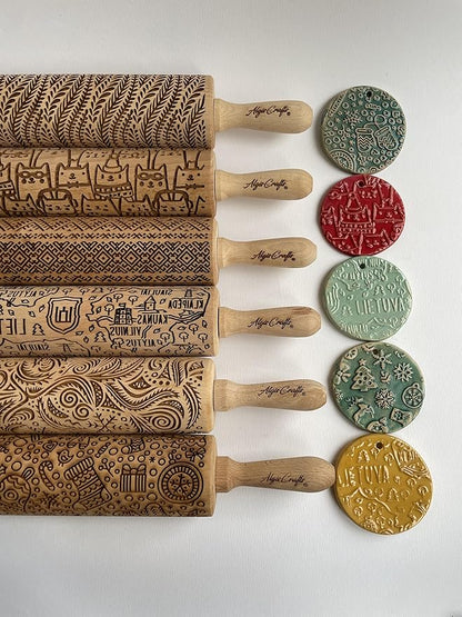 PAW and BONE EMBOSSING ROLLING PIN LASER ENGRAVED PATTERN with PAWS and BONES for EMBOSSED COOKIES or PASTA